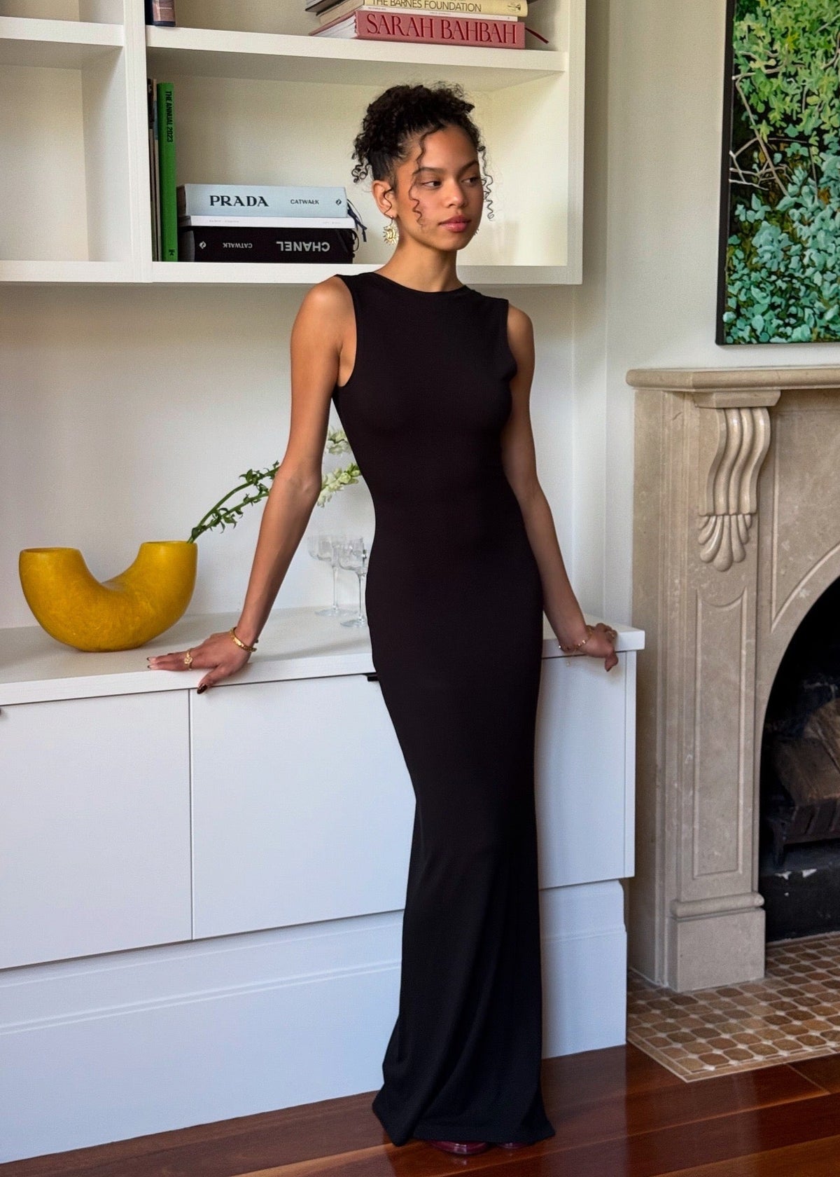 Bamboo v neck slip dress- Black