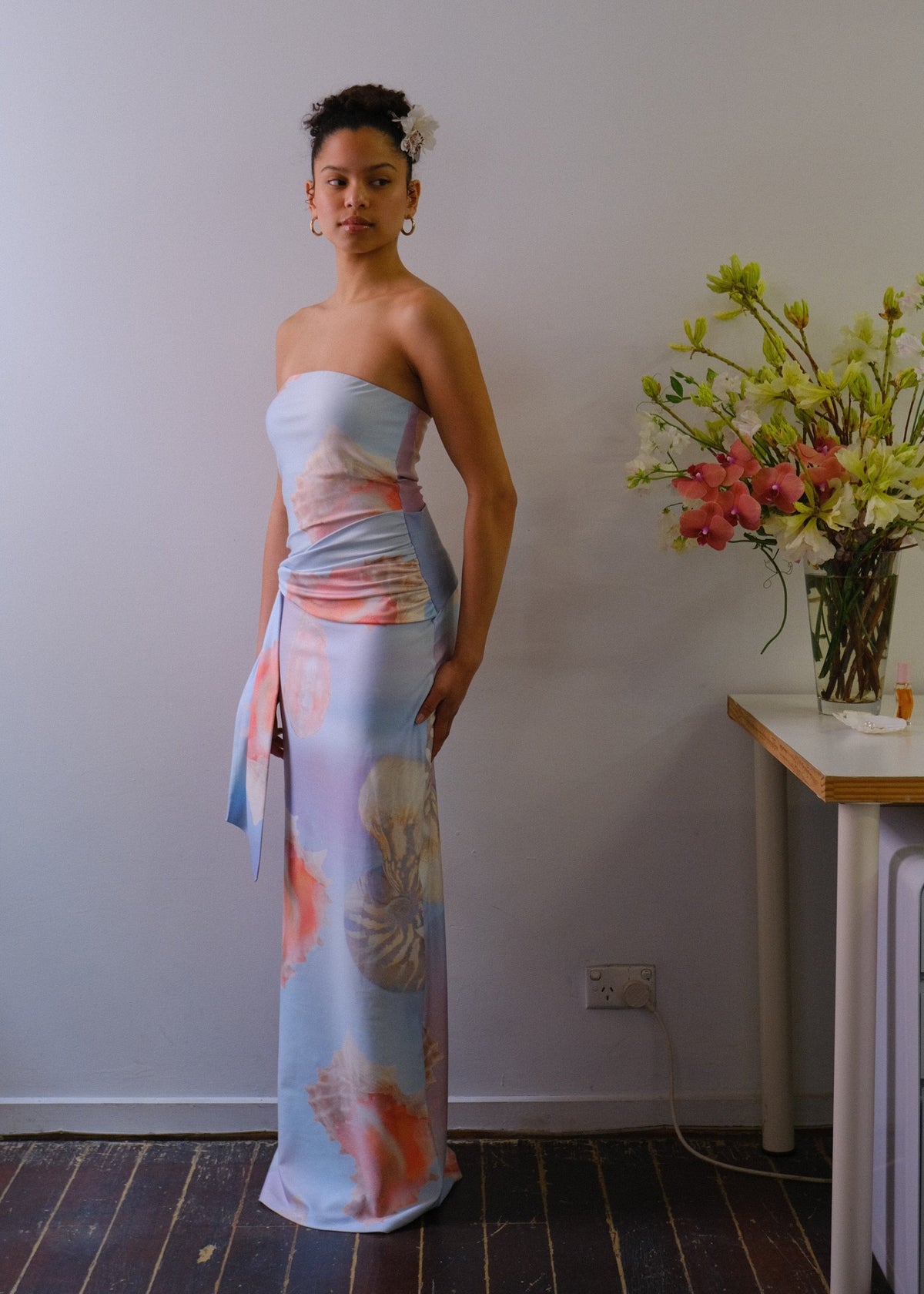 Draped strapless dress - Ocean Pearl