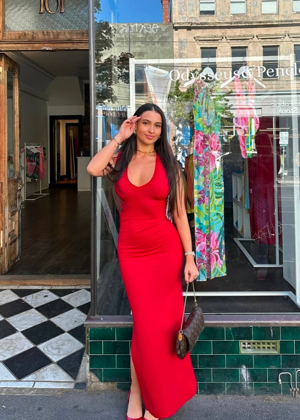 Bamboo v neck slip dress- 'Scarlet'