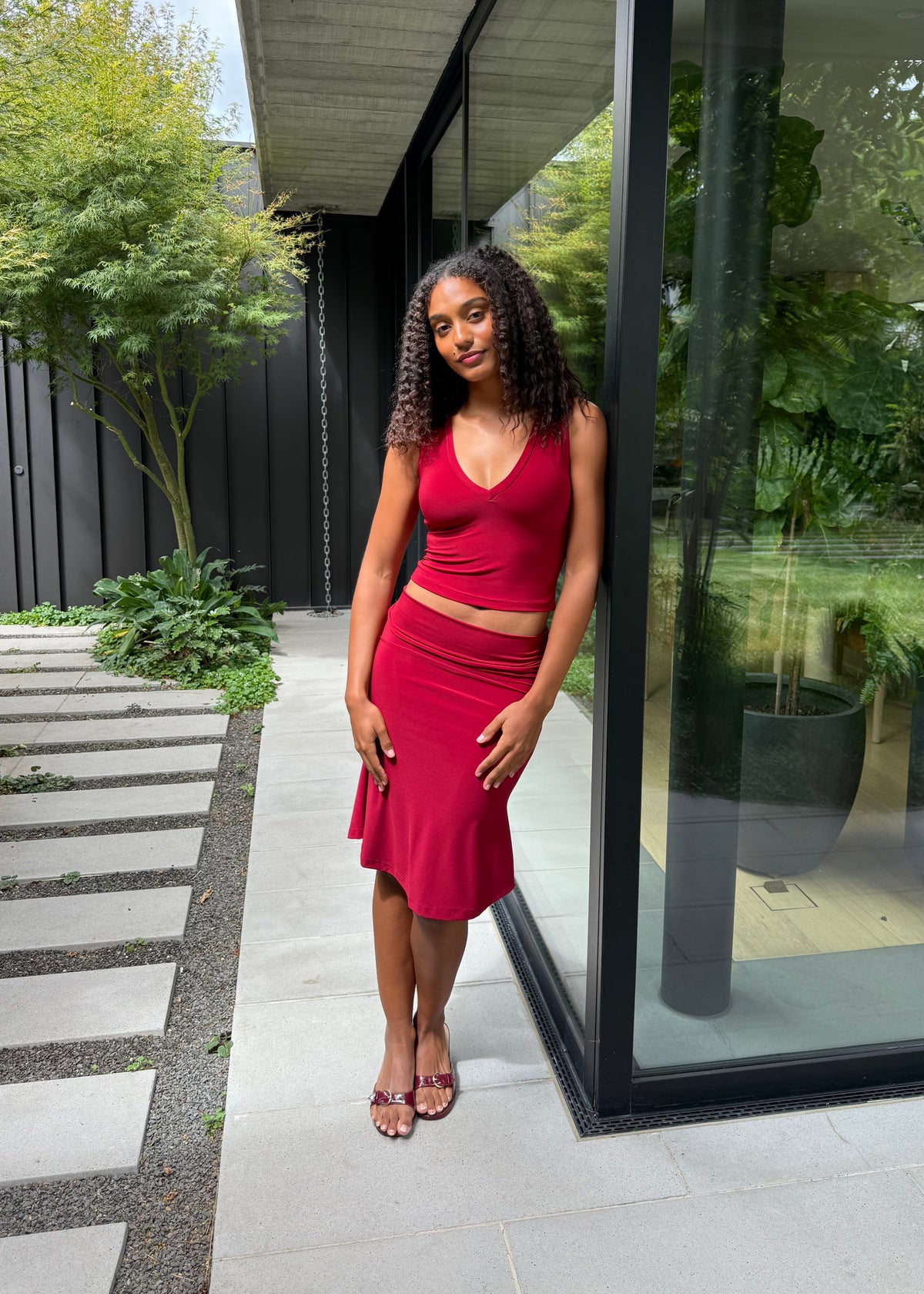 Fold over midi skirt - Chilli