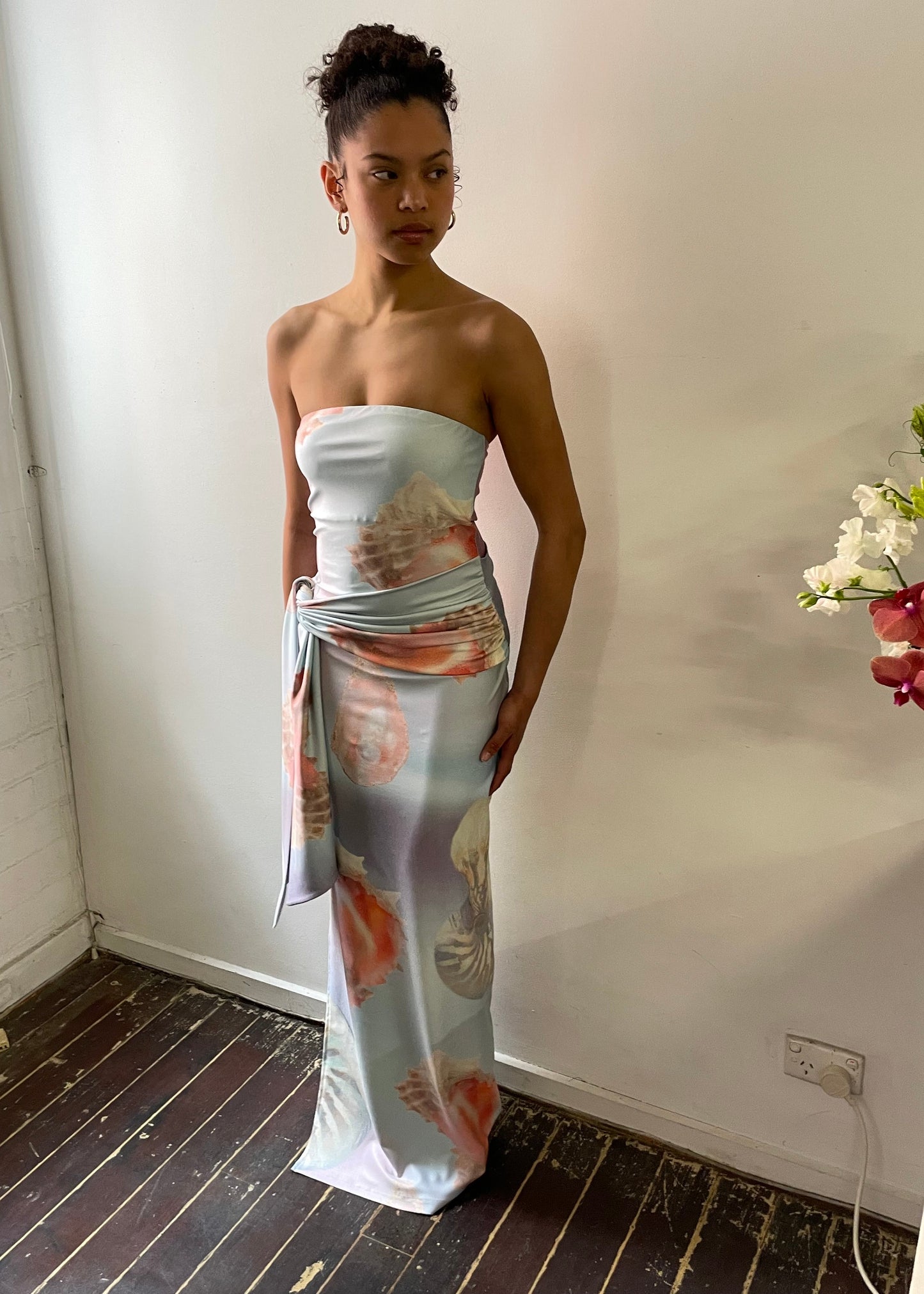 Draped strapless dress - Ocean Pearl