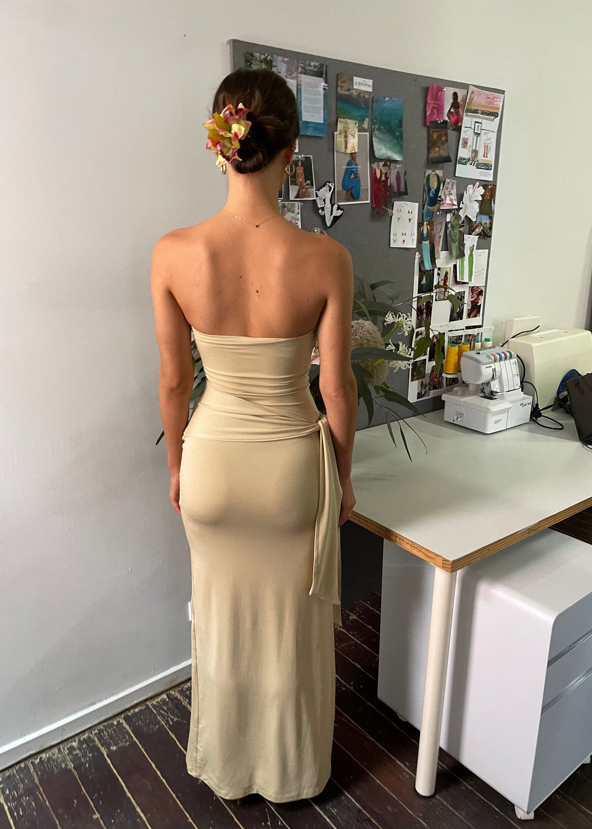 Draped strapless bamboo dress - Butter Beige