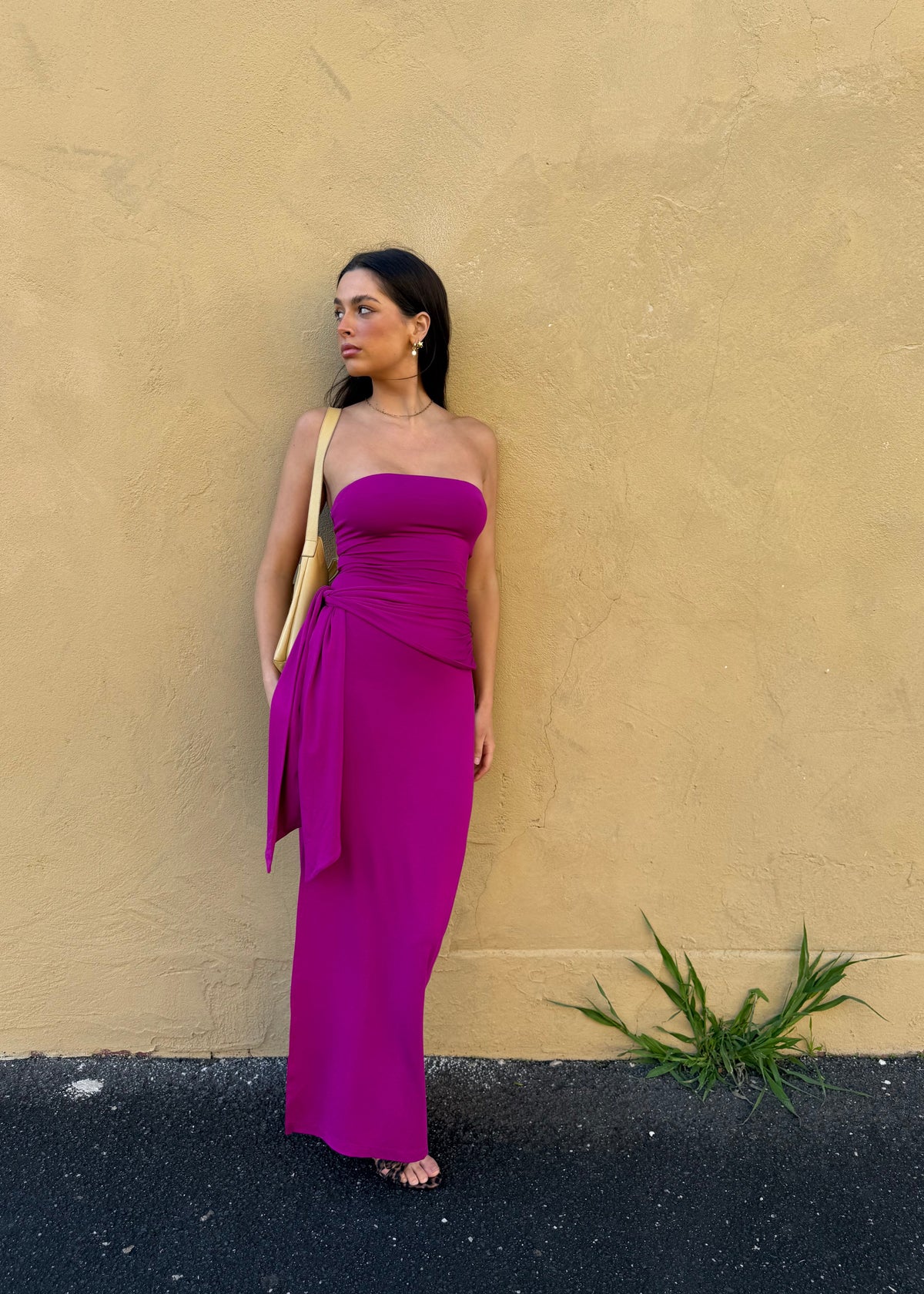 Draped strapless bamboo dress - Magenta