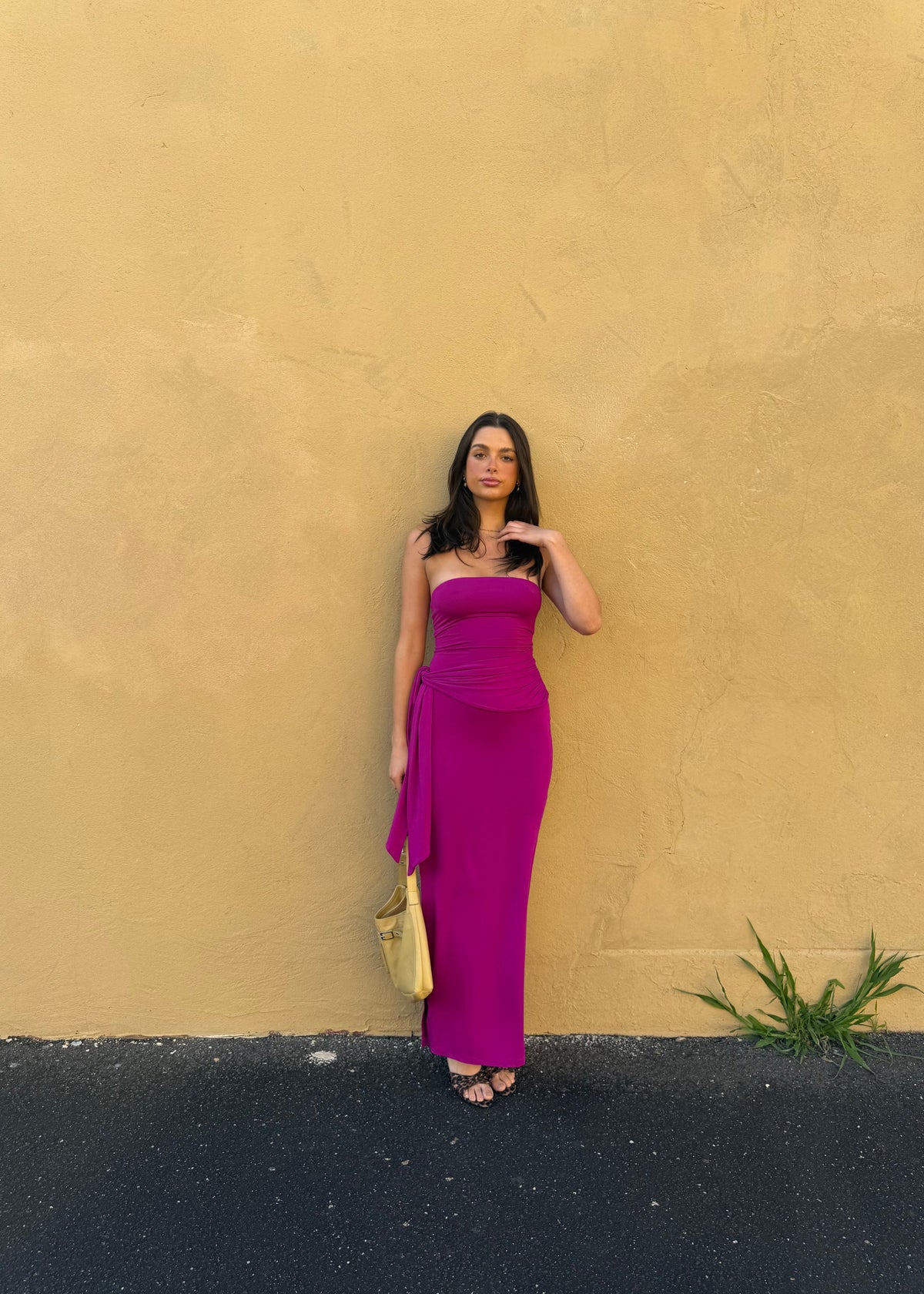 Draped strapless bamboo dress - Magenta