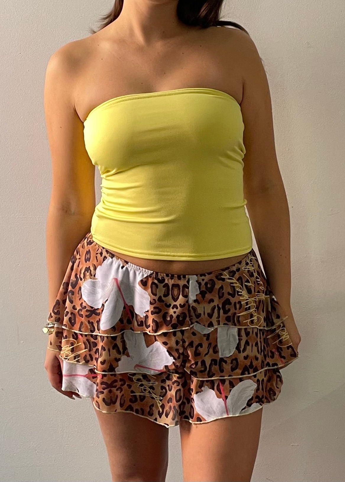 Layered rippled mesh skirt - Leopard Hibiscus