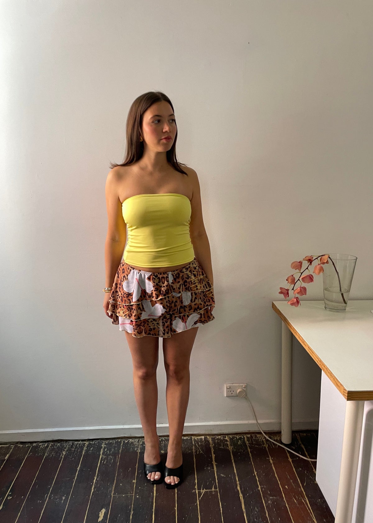 Layered rippled mesh skirt - Leopard Hibiscus
