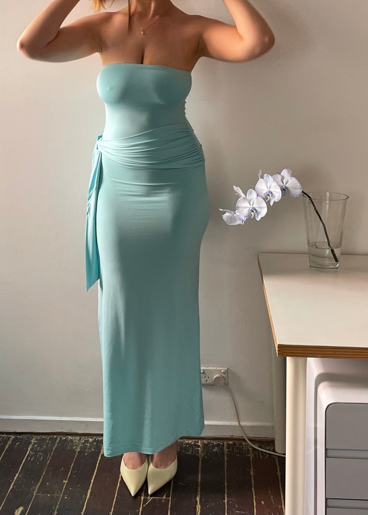 Draped strapless bamboo dress - Aquamarine