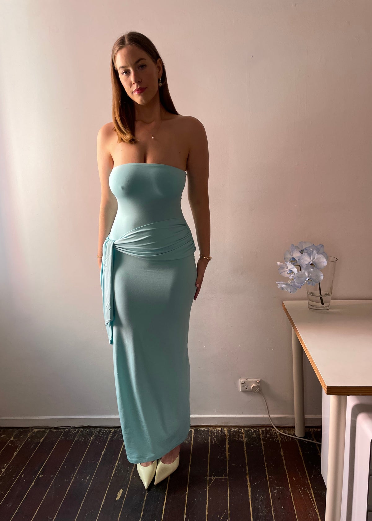 Draped strapless bamboo dress - Aquamarine