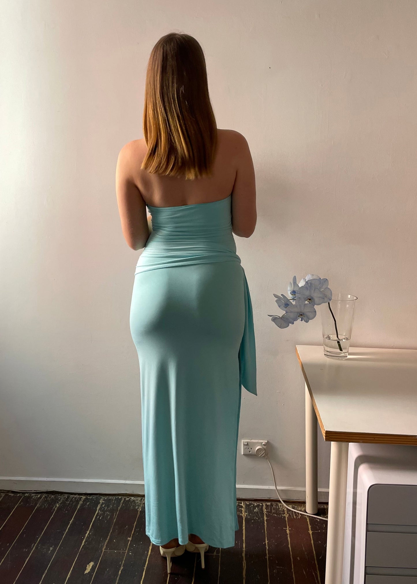 Draped strapless bamboo dress - Aquamarine