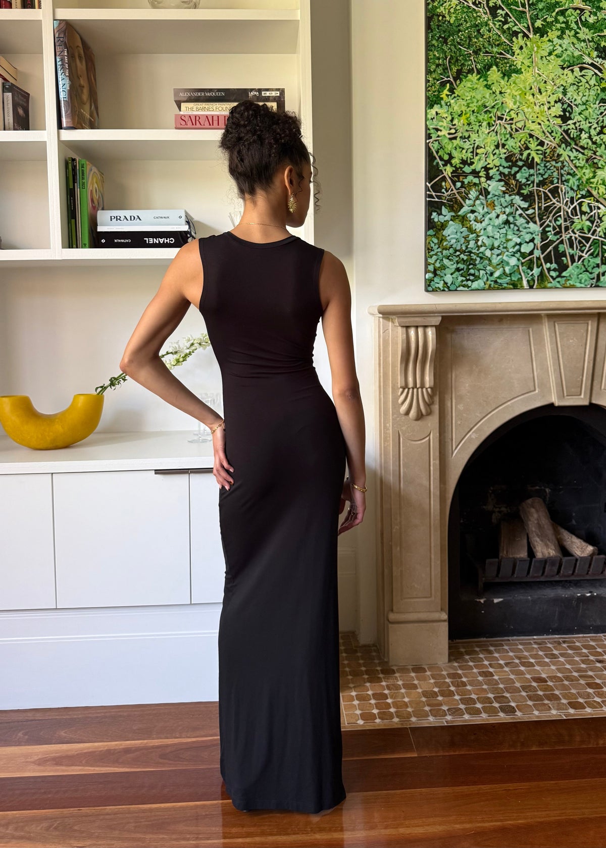 Bamboo v neck slip dress- Black