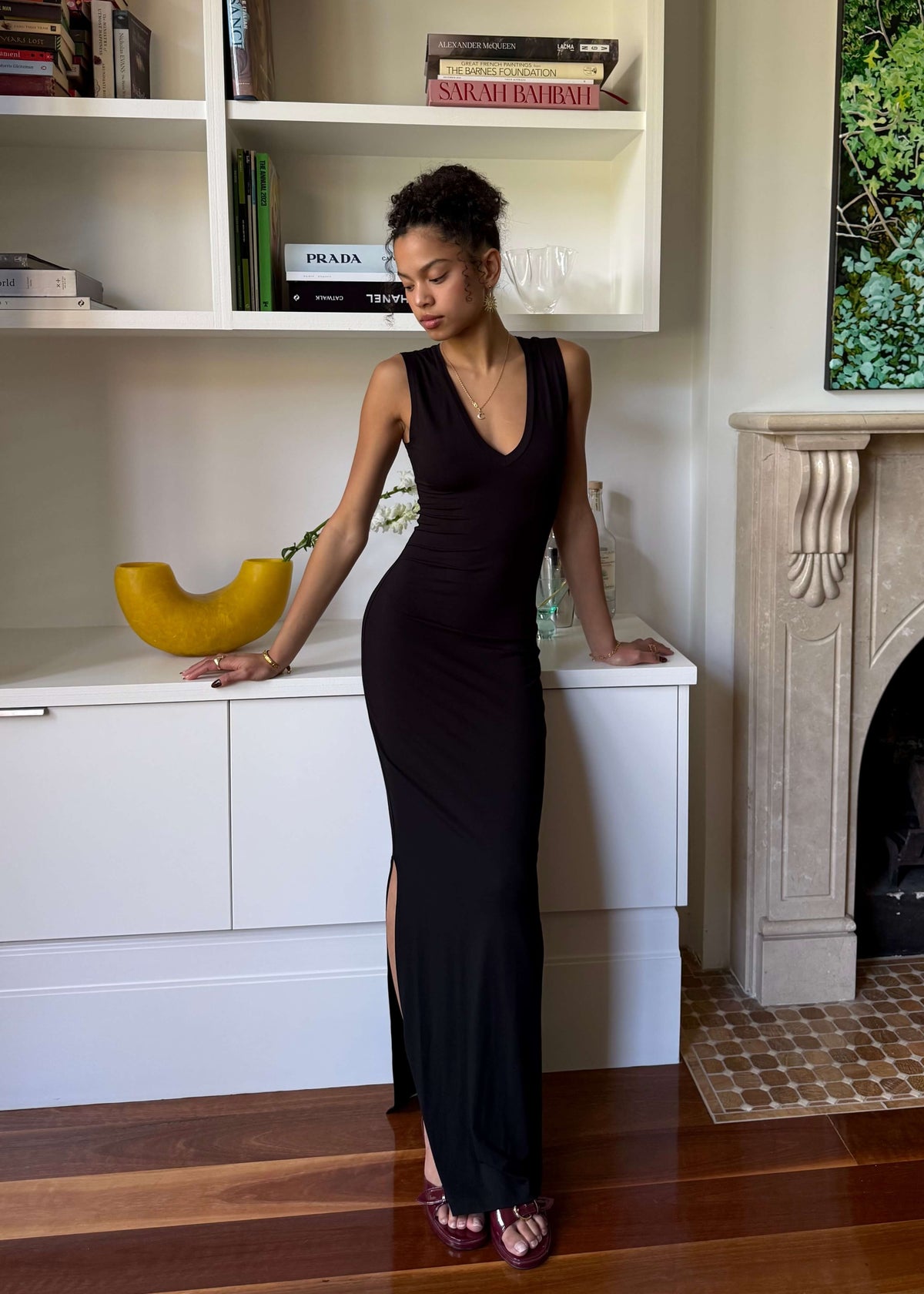 Bamboo v neck slip dress- Black