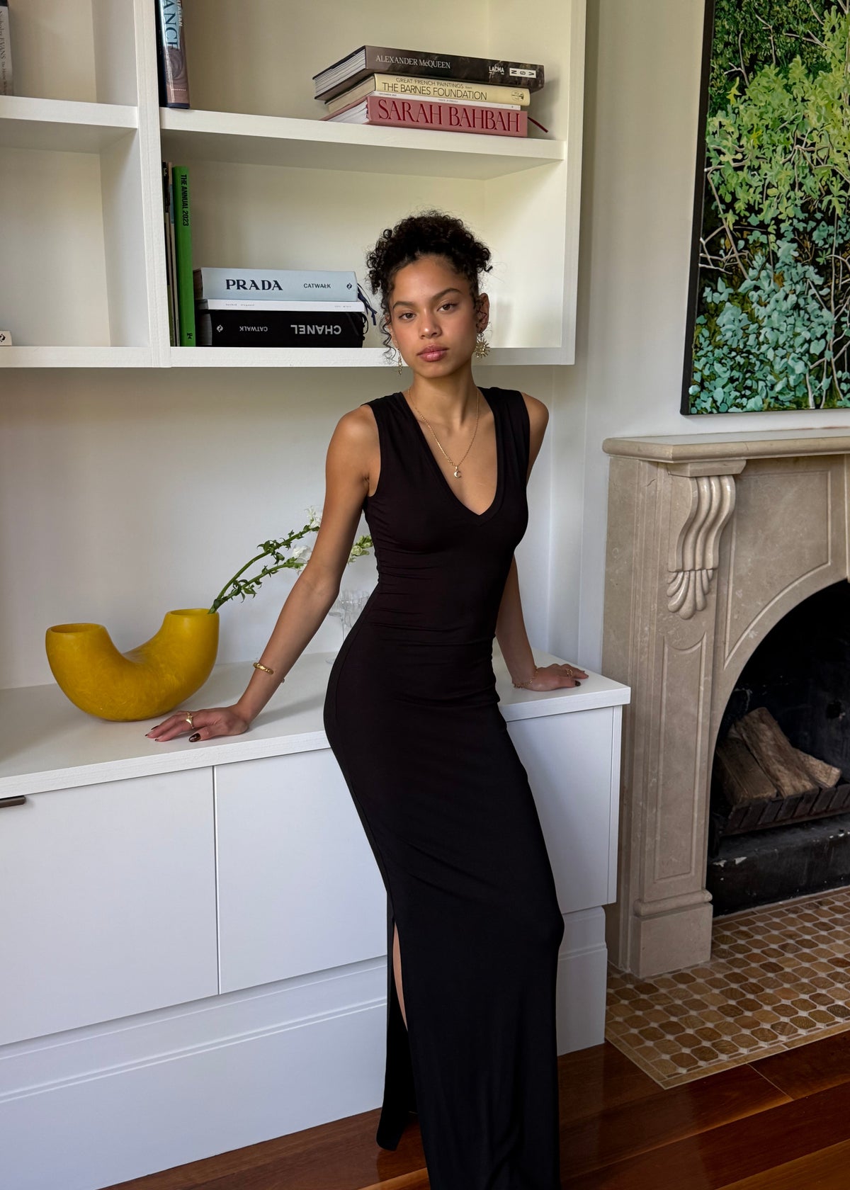 Bamboo v neck slip dress- Black