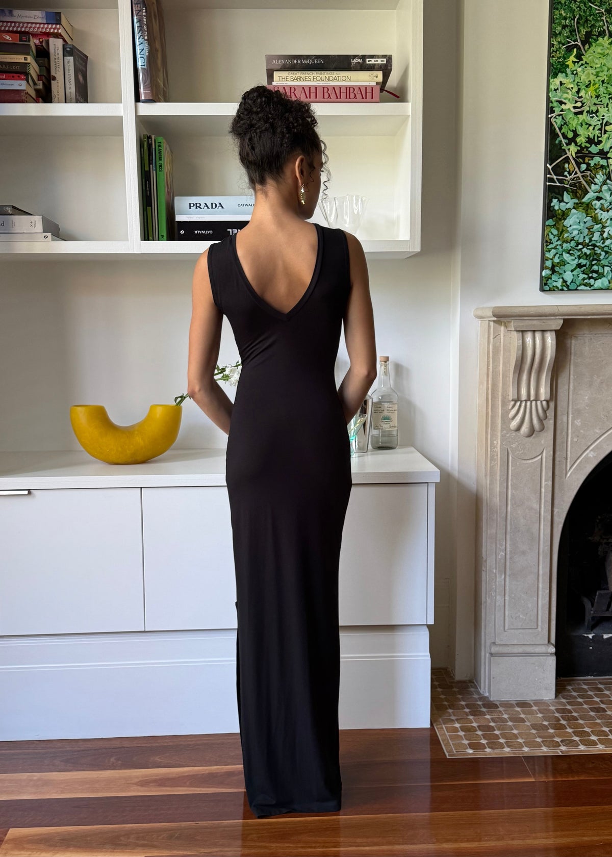 Bamboo v neck slip dress- Black