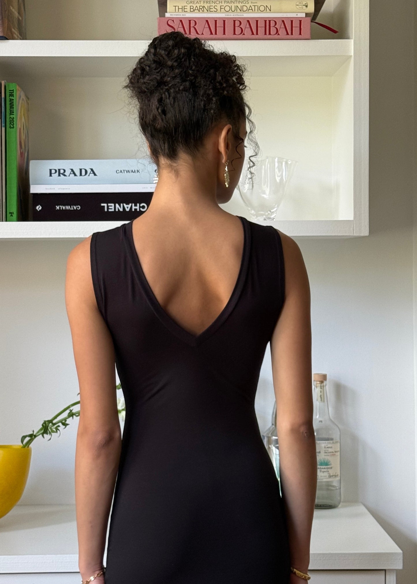 Bamboo v neck slip dress- Black