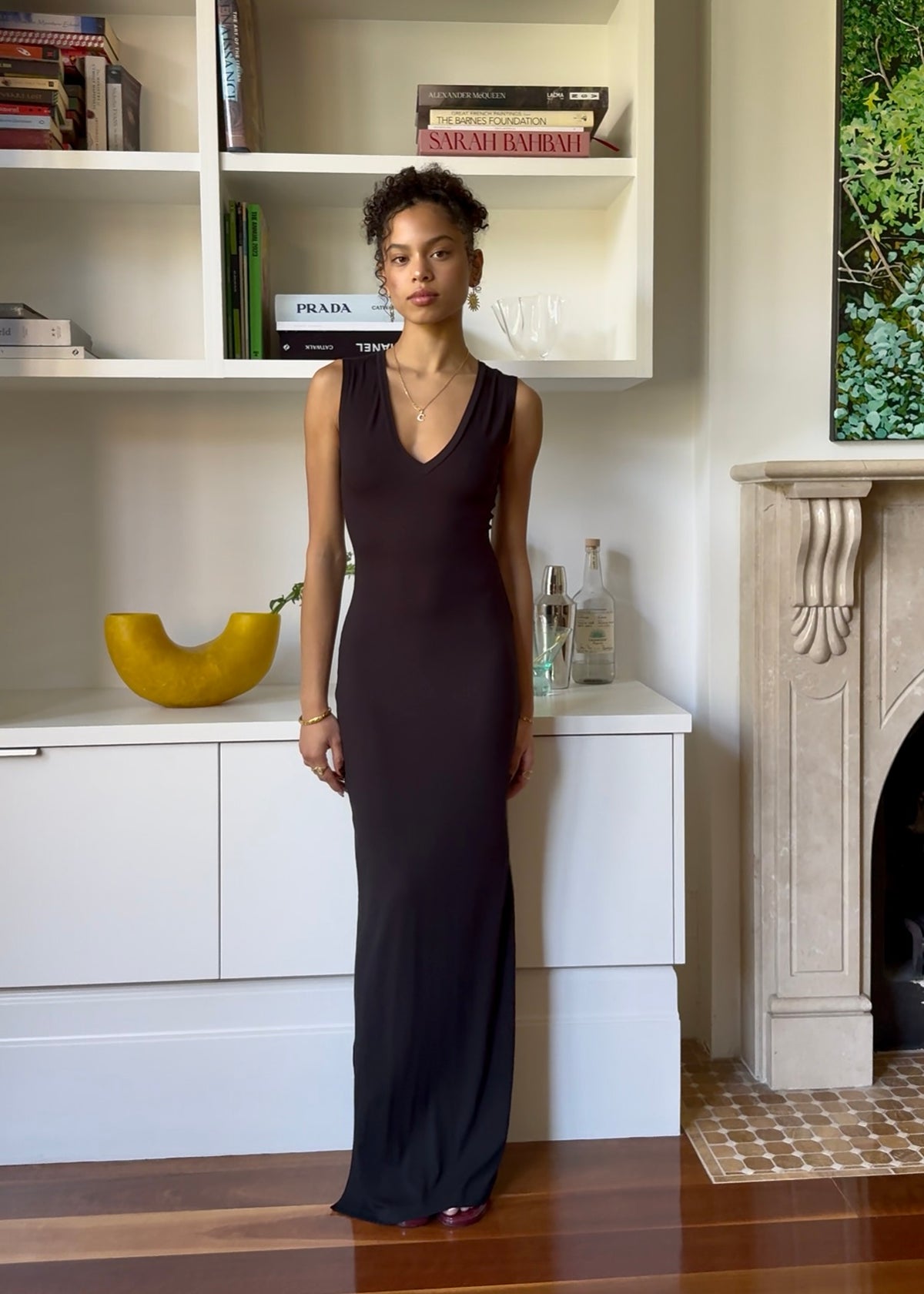 Bamboo v neck slip dress- Black