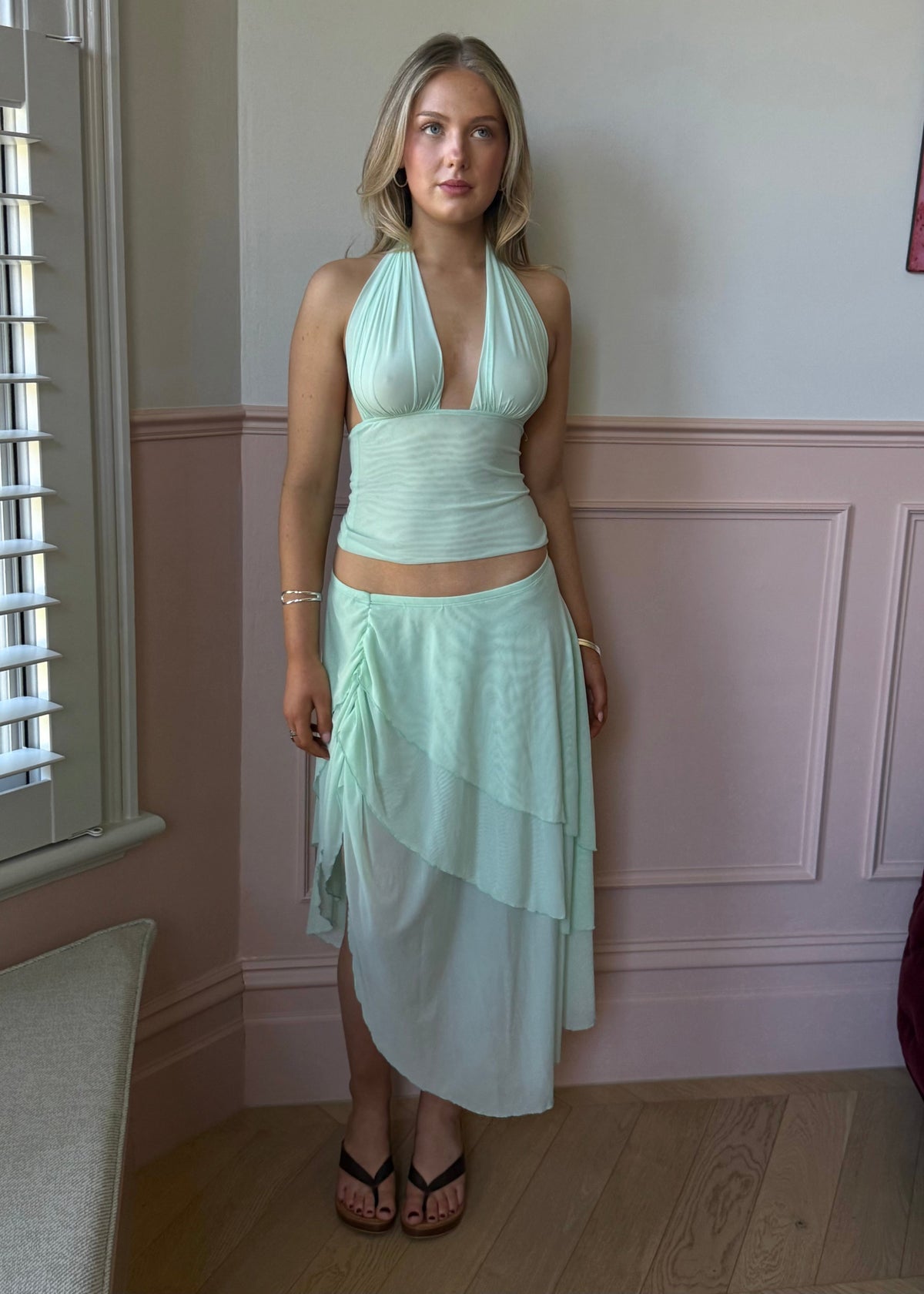 Layered rippled mesh skirt - Mint
