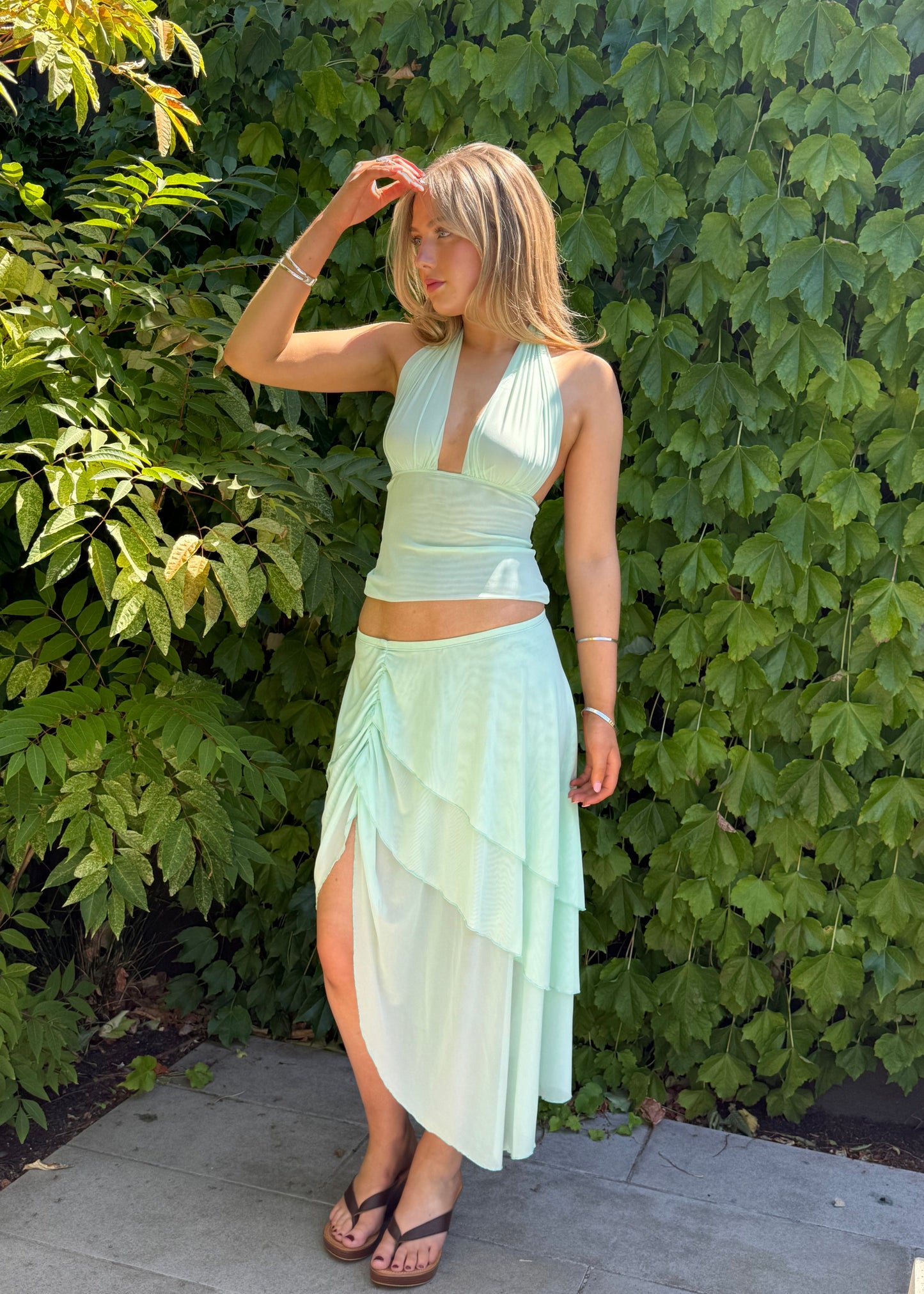 Layered rippled mesh skirt - Mint