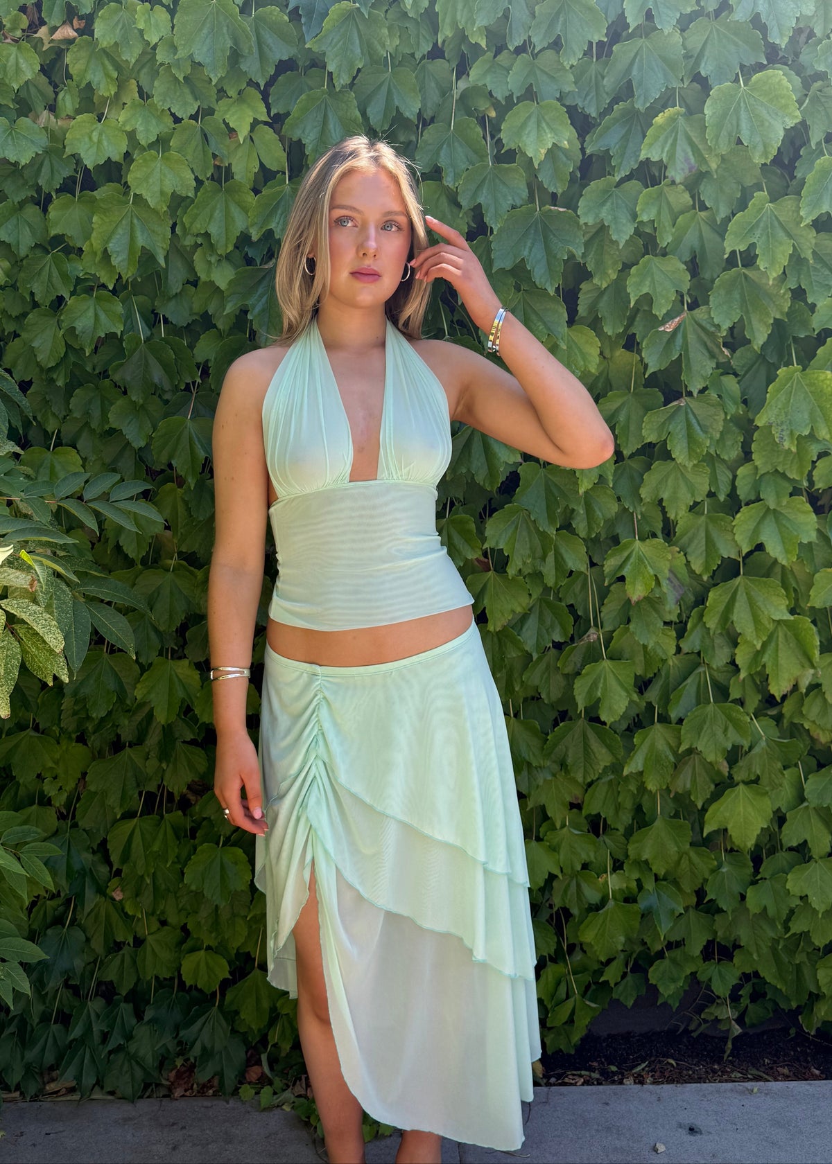 Layered rippled mesh skirt - Mint