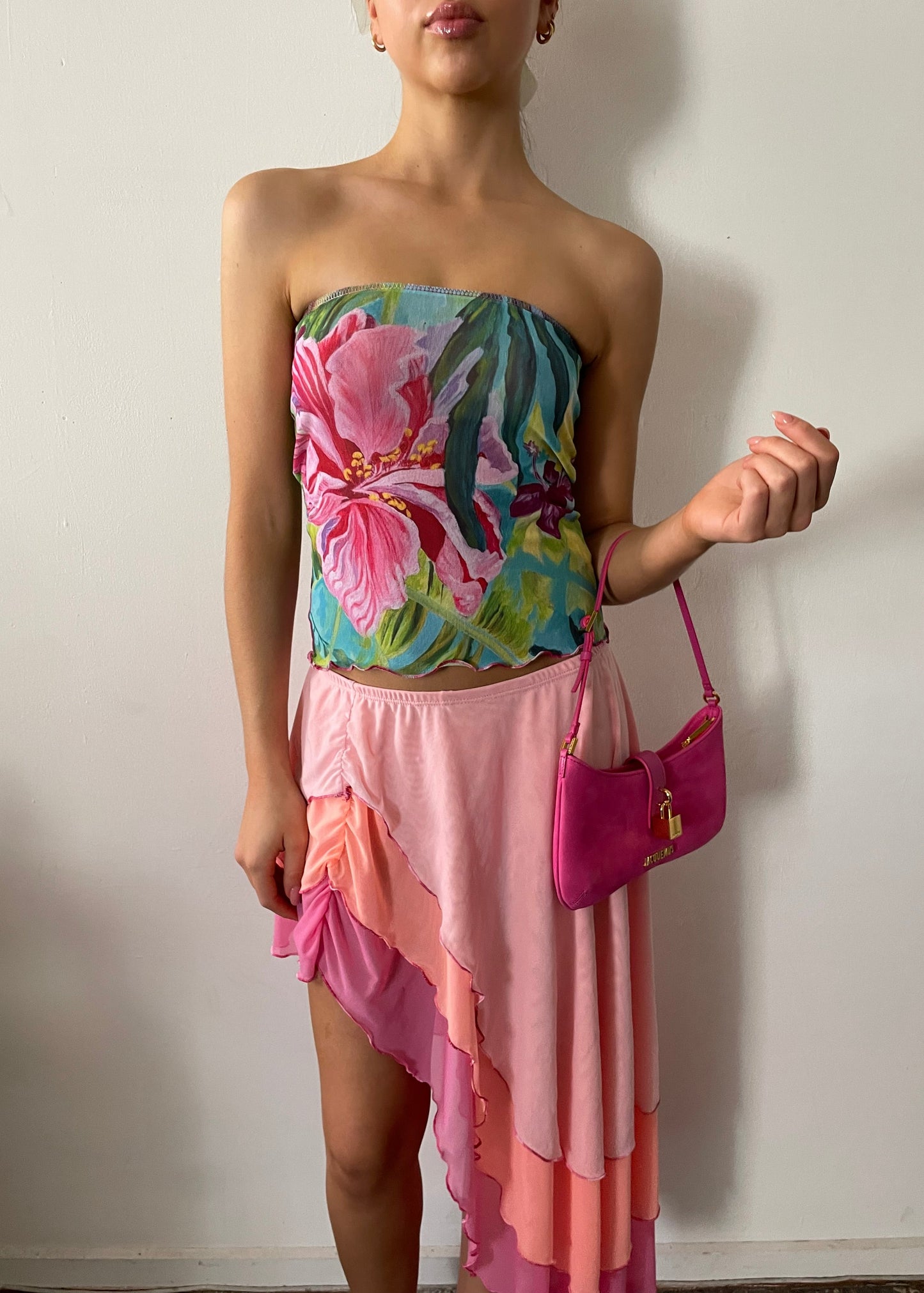 Layered rippled mesh skirt