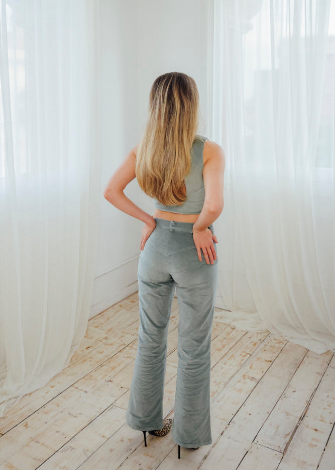 Corduroy flare pant - Cadet grey with dark grey contrast stitching