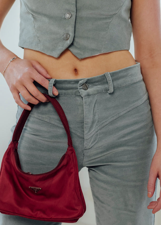 Corduroy flare pant - Cadet grey with dark grey contrast stitching