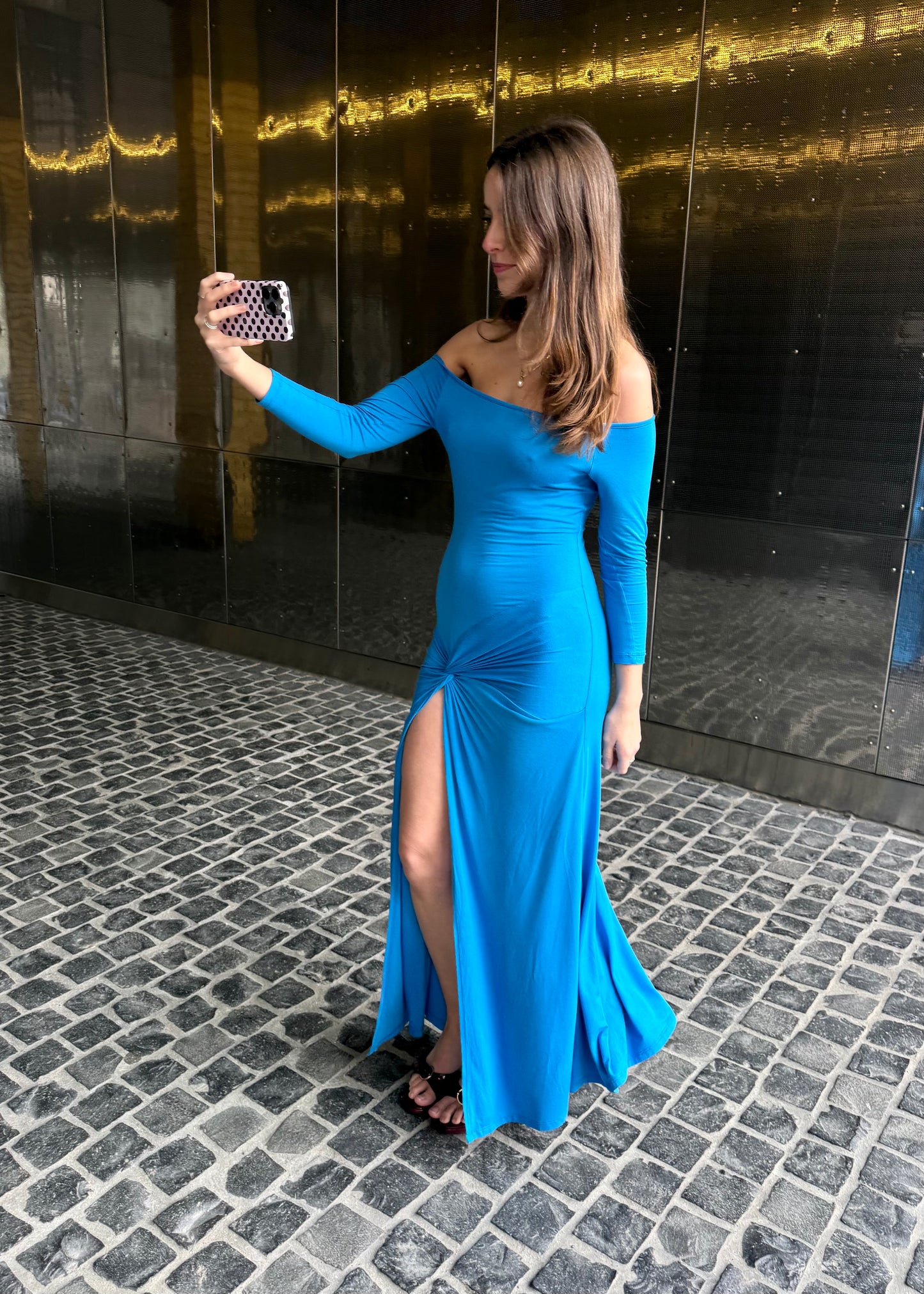 Off the shoulder bamboo dress - Turquoise