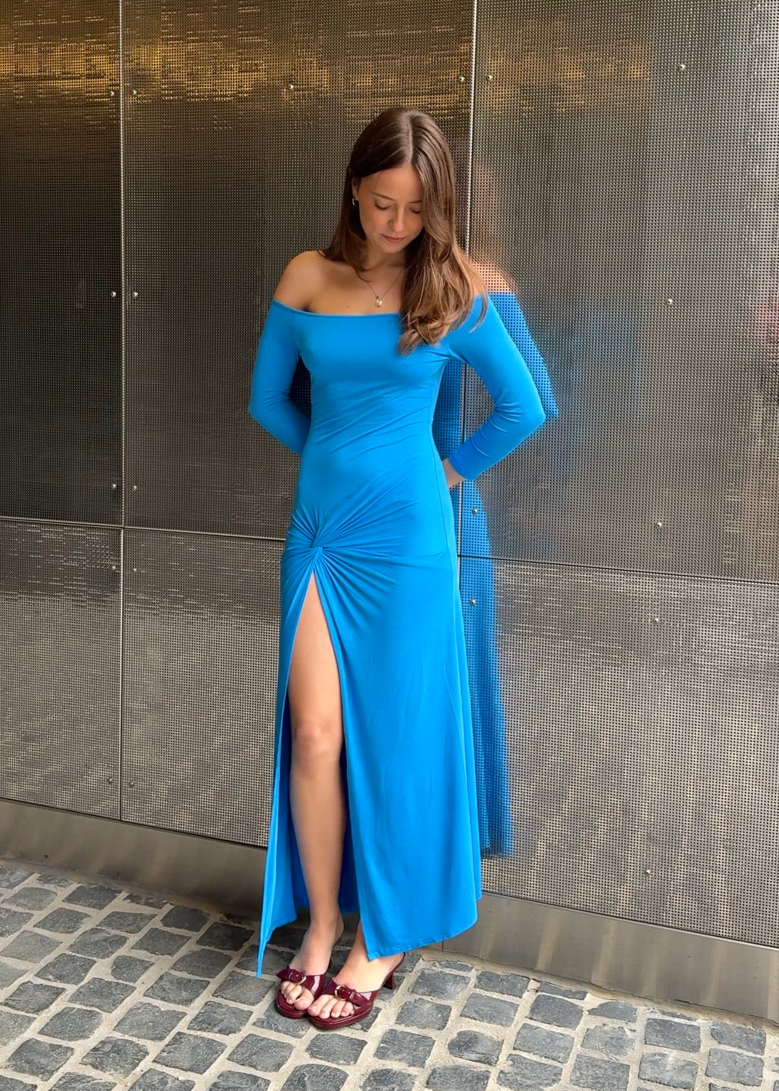 Off the shoulder bamboo dress - Turquoise