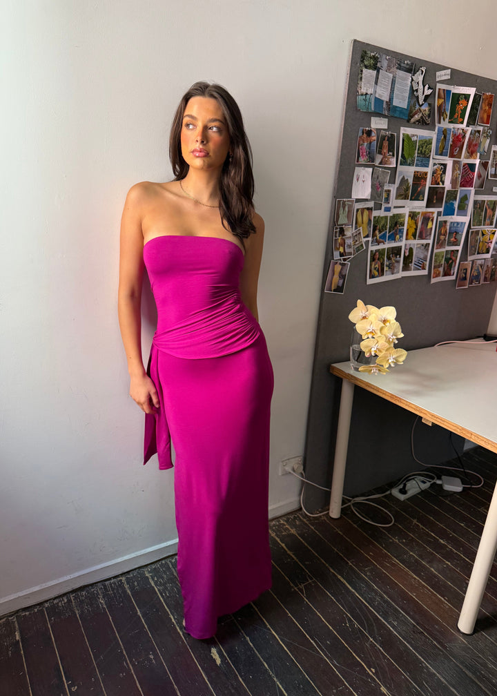Draped strapless bamboo dress - Magenta