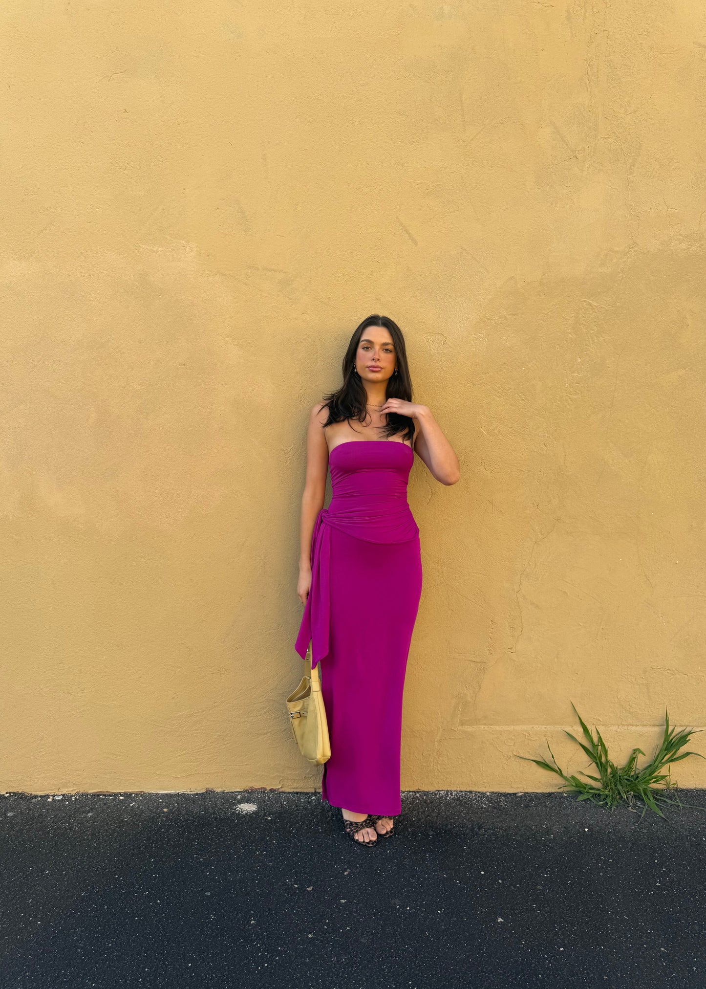 Draped strapless bamboo dress - Magenta