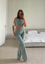 Corduroy flare pant - Cadet grey with dark grey contrast stitching