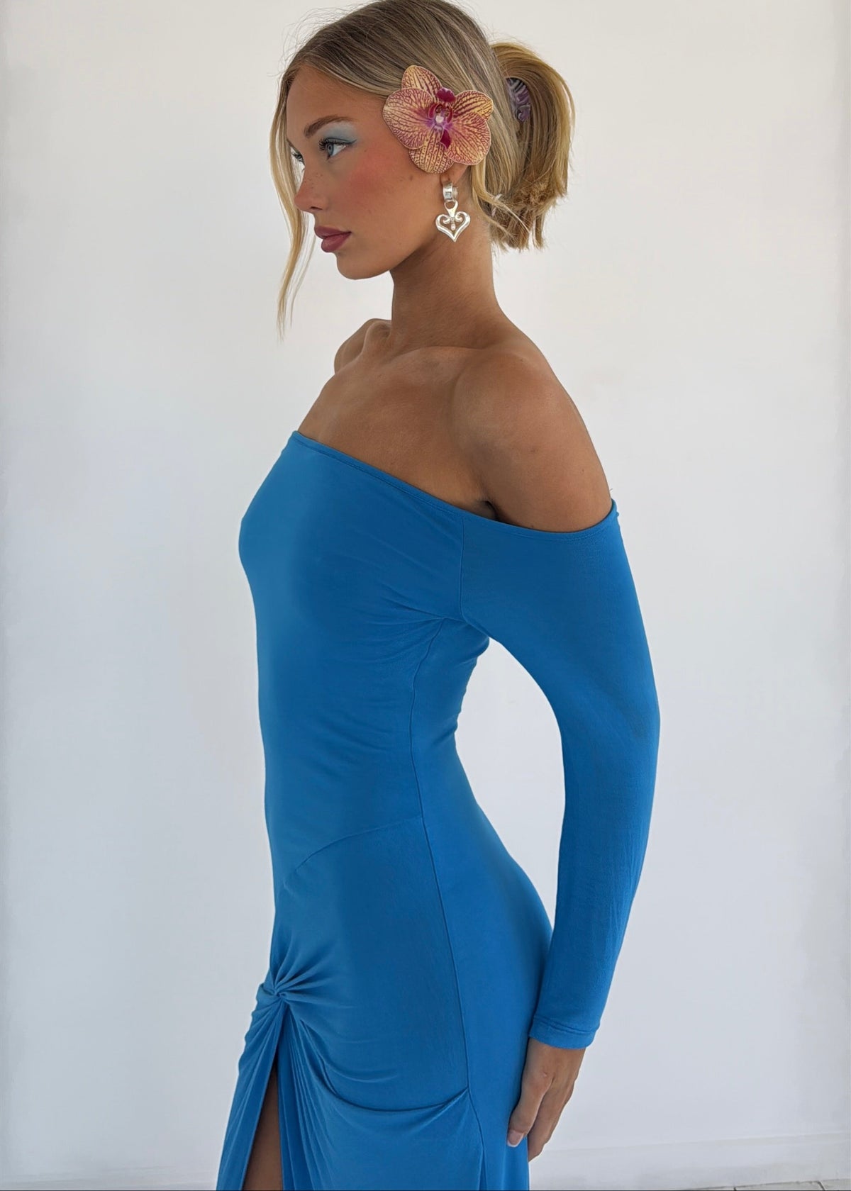 Off the shoulder bamboo dress - Turquoise