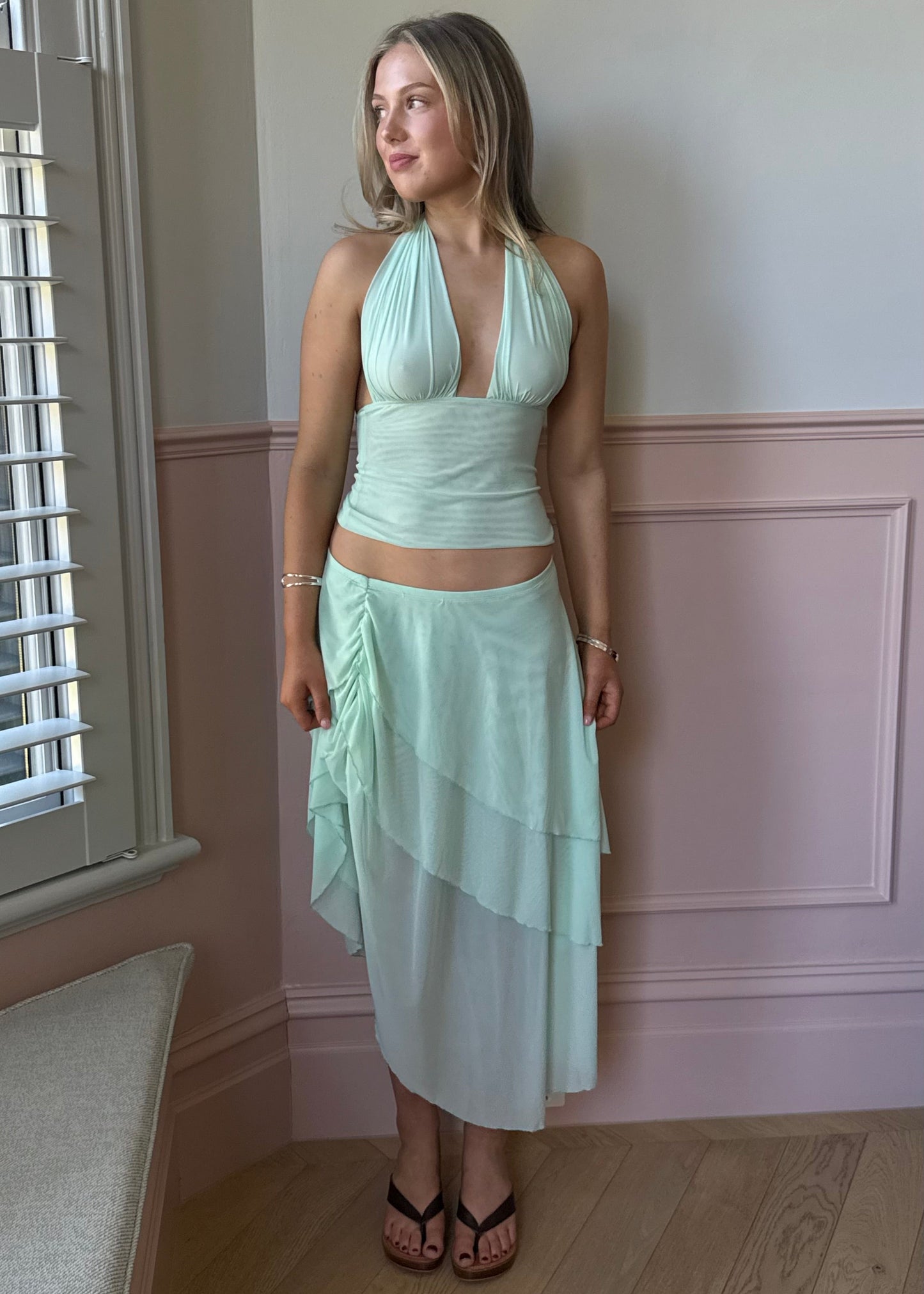 Layered rippled mesh skirt - Mint