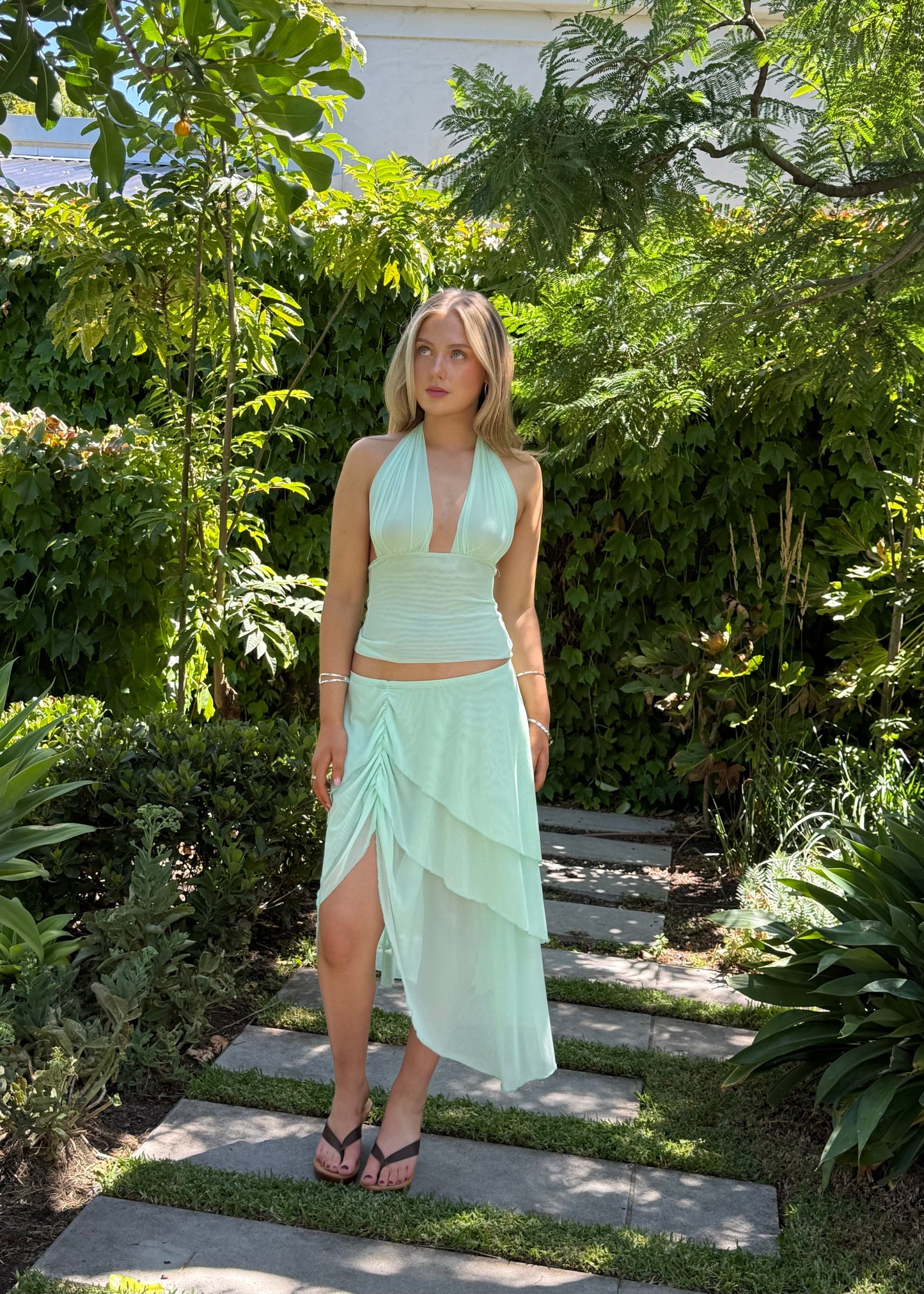 Layered rippled mesh skirt - Mint