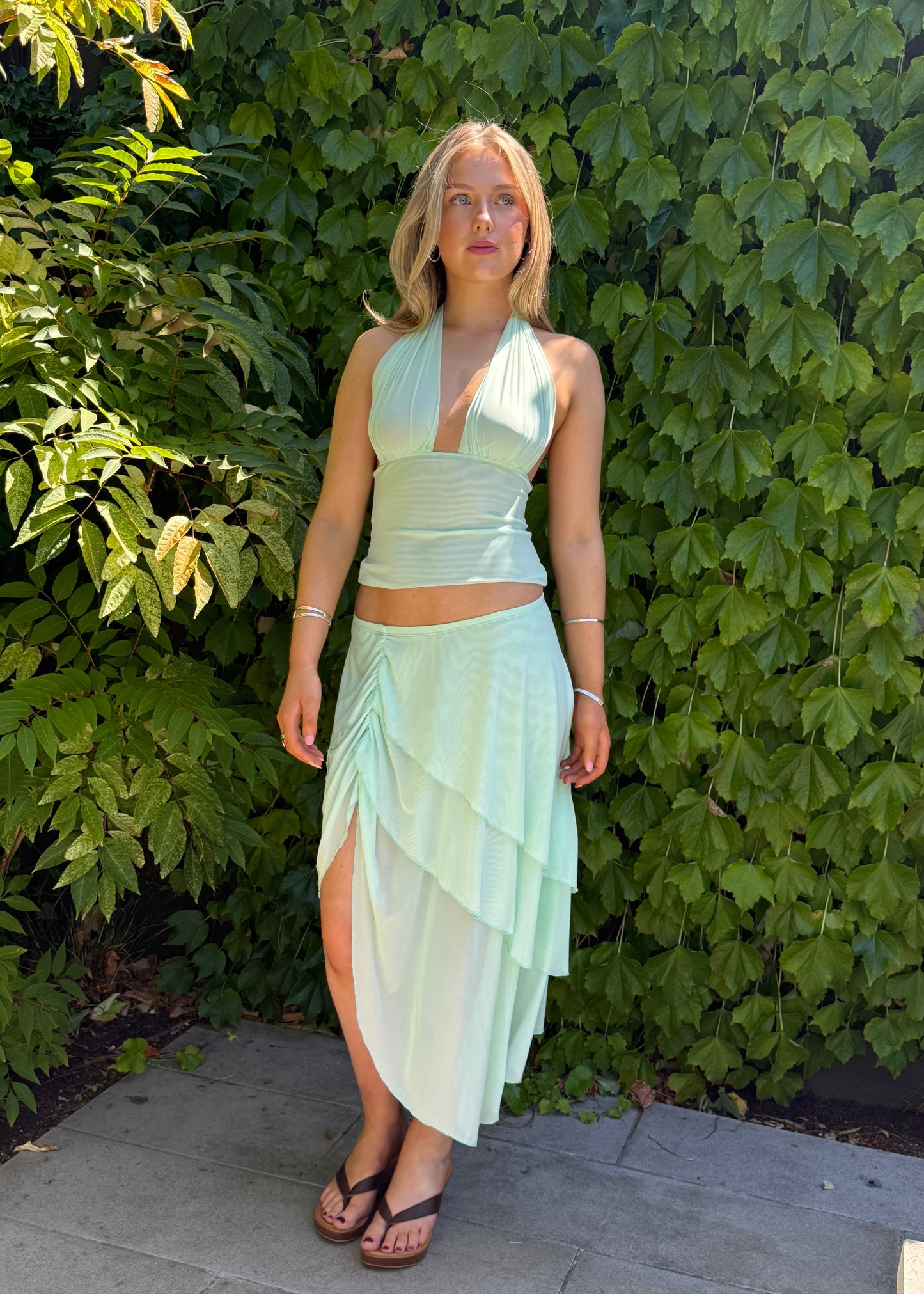 Layered rippled mesh skirt - Mint